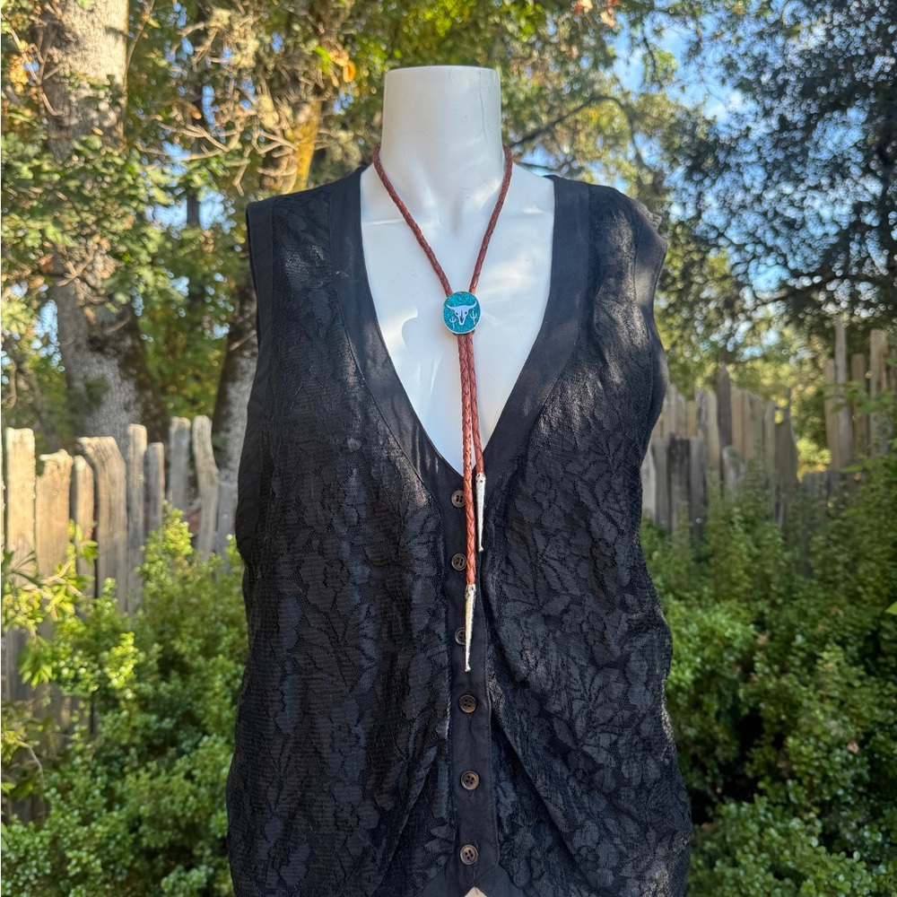 Vintage 90s Black Lace Button-Up Vest